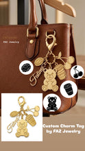 Load image into Gallery viewer, Custom 18K Gold Bag Charm/ Keychain – Personalized Name & Charms Tag