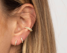 Load image into Gallery viewer, 18K GP Mini Cuff CZ 8mm Hoop Earrings