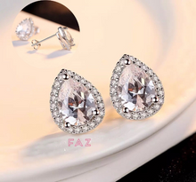 Load image into Gallery viewer, 18K White Gold Plated CZ Imitation Diamond Dainty Minimalist Pear shaped Stud Earrings Bridal Collection Hypoallergenic