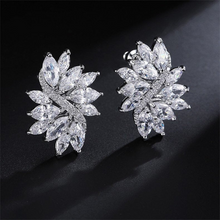 Load image into Gallery viewer, 18K White Gold Plated Floral Cuff CZ Diamond Bridal Collection Leaf Stud Earrings