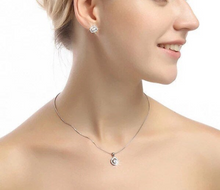 Load image into Gallery viewer, Solid S925 Sterling Silver Round CZ 2.0Ct Diamond Round Halo Stud Earrings Box Chain+ Matching Pendant Necklace Bridal Jewelry Set