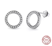 Load image into Gallery viewer, Solid S925 Sterling Silver 18K Rose Gold Plated Round Hollow Circle CZ Stud Earrings 11mm - Edit Listing - Etsy_filesSolid S925 Sterling Silver Hollow Circle CZ Stud Earrings