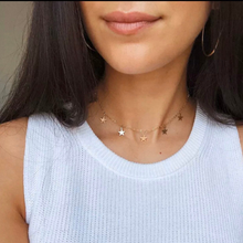 Load image into Gallery viewer, Solid 316L Stainless Steel Star Pendant 9 Star Choker 24K Gold Plated Necklace Adjustable Length Necklace