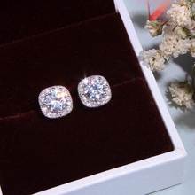 Load image into Gallery viewer, S925 Silver Filled 1.90 carats AAAA+ platinum plated Cubic Zirconia Halo Cushion Shaped Bridal Stud Earrings