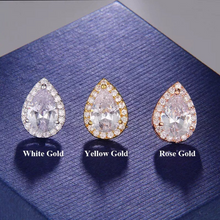 Load image into Gallery viewer, 18K White Yellow Gold Plated Pear Shaped CZ Big Diamond Stud Earrings Teardrop Hypoallergenic Bridal Collection PAIR