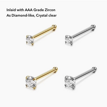 Load image into Gallery viewer, Solid 316L Surgical Steel 18K Gold Plated Mini Stud Earrings Nose Pin Bone twist Back CZ 1.5mm 2.0mm 2pc (PAIR) 20g