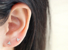Load image into Gallery viewer, 316L Surgical Steel Labret 3 CZ Stone Triangle Cartilage Stud Earrings