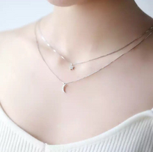 Load image into Gallery viewer, CZ Diamond Star Moon Double Layer Necklace