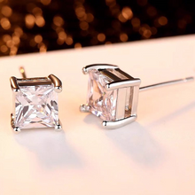 Load image into Gallery viewer, S925 Sterling Silver Filled Square Citrine Topaz CZ Diamond Stud Earrings (5mm)