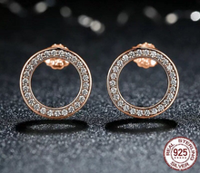 Load image into Gallery viewer, Solid S925 Sterling Silver 18K Rose Gold Plated Round Hollow Circle CZ Stud Earrings 11mm - Edit Listing - Etsy_filesSolid S925 Sterling Silver Hollow Circle CZ Stud Earrings