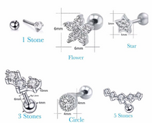 Load image into Gallery viewer, 316L Stainless Steel Cubic Zirconia Cartilage Tragus Ear Helix CZ Ear Cuff Ball back Screw on Earrings No Allergy 16g