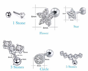 316L Stainless Steel Cubic Zirconia Cartilage Tragus Ear Helix CZ Ear Cuff Ball back Screw on Earrings No Allergy 16g