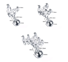 Load image into Gallery viewer, 316L Stainless Surgical Steel Crown 2 3 5 Copper Leaf Cartilage Tragus Helix Ball Screw Back Small Dainty Stud Earrings Hypoallergenic 16G