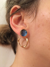 Cargar imagen en el visor de la galería, 18K Gold Plated Geometric Blue Hoop Dangle Stud Earrings