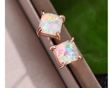 Load image into Gallery viewer, 18K Rose Gold Plated Square Opal Stud Earrings