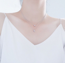Load image into Gallery viewer, S925 Star & Moon 3D Pendant Double Layer Necklace Adjustable Chain Choker Necklace 40cm+5cm