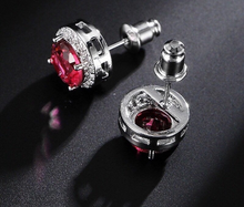 Load image into Gallery viewer, 18K White Gold Plated Round Cubic Zirconia Birthstone Citrine Stone Silver Stud Earrings