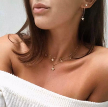 Load image into Gallery viewer, Solid 316L Stainless Steel Star Pendant 9 Star Choker 24K Gold Plated Necklace Adjustable Length Necklace