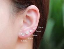 Load image into Gallery viewer, 316L Surgical Steel Labret Cartilage Tragus Helix Ear Lip Nose internally Threaded 16G CZ Stud Earrings