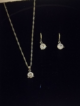Charger l'image dans la galerie, 925 Sterling Silver Plated Dangle Hoop Earrings Pendant Chain Necklace bridesmaid Jewelry Set