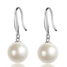 Load image into Gallery viewer, 925 Sterling Silver Plated 8mm Pearl Dangle Drop Bridesmaid Earrings