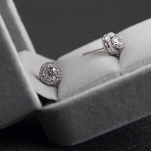 Load image into Gallery viewer, S925 Sterling Silver Round Halo CZ Diamond Stud Earrings Hypoallergenic
