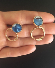 Cargar imagen en el visor de la galería, 18K Gold Plated Geometric Blue Hoop Dangle Stud Earrings