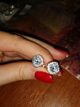 Load image into Gallery viewer, S925 Silver Filled 1.90 carats AAAA+ platinum plated Cubic Zirconia Halo Cushion Shaped Bridal Stud Earrings