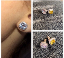 Load image into Gallery viewer, 18K GP Cushion Cut Bold CZ Bridal Stud Earrings