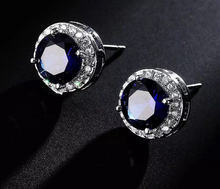 Load image into Gallery viewer, 18K White Gold Plated Round Cubic Zirconia Birthstone Citrine Stone Silver Stud Earrings