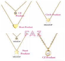 Load image into Gallery viewer, Solid 316l Stainless Steel Plated Round Solid Circle Star Heart CZ Minimalist Pendant 18K Gold Plated Rolo chain Choker Layer Necklace