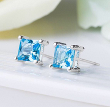 Load image into Gallery viewer, 925 Sterling Silver Filled 18K White Gold Plated Dainty Square Cubic Zirconia Topaz Citrine Multicolour Stud Earrings 5mm