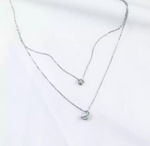 Load image into Gallery viewer, S925 Star & Moon 3D Pendant Double Layer Necklace Adjustable Chain Choker Necklace 40cm+5cm