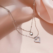 Load image into Gallery viewer, S925 Sterling Silver Filled Heart CZ Diamond Layered Heart Adjustable Length Choker Necklace Hypoallergenic