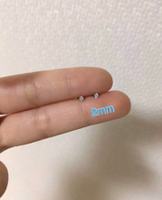 Load image into Gallery viewer, Solid 316L Surgical Steel 18K Gold Plated Mini Stud Earrings Nose Pin Bone twist Back CZ 1.5mm 2.0mm 2pc (PAIR) 20g