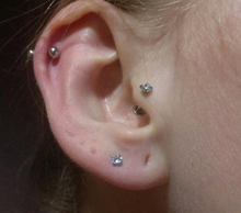 Load image into Gallery viewer, 316L Surgical Steel Labret Cartilage Tragus Helix Ear Lip Nose internally Threaded 16G CZ Stud Earrings