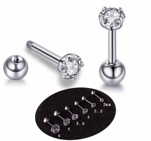 Surgical Steel Ball Screw Back CZ Diamond Stud Earrings