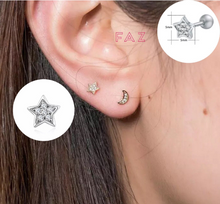 Load image into Gallery viewer, 316L Stainless Steel Cubic Zirconia Cartilage Tragus Ear Helix CZ Ear Cuff Ball back Screw on Earrings No Allergy 16g