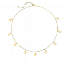 Load image into Gallery viewer, Solid 316L Stainless Steel Star Pendant 9 Star Choker 24K Gold Plated Necklace Adjustable Length Necklace