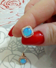 Load image into Gallery viewer, 18K Rose Gold Filled White Blue Fire Opal CZ Cushion Square Bridal Stud Earrings