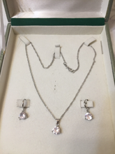 Charger l'image dans la galerie, 925 Sterling Silver Plated Dangle Hoop Earrings Pendant Chain Necklace bridesmaid Jewelry Set