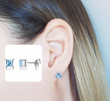 Load image into Gallery viewer, 925 Sterling Silver Filled 18K White Gold Plated Dainty Square Cubic Zirconia Topaz Citrine Multicolour Stud Earrings 5mm