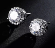 Load image into Gallery viewer, 18K White Gold Plated Round Cubic Zirconia Birthstone Citrine Stone Silver Stud Earrings