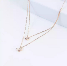 Load image into Gallery viewer, S925 Star & Moon 3D Pendant Double Layer Necklace Adjustable Chain Choker Necklace 40cm+5cm