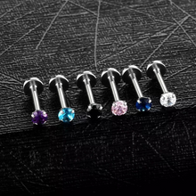 Load image into Gallery viewer, 316L Surgical Steel Labret Cartilage Tragus Helix Ear Lip Nose internally Threaded 16G CZ Stud Earrings