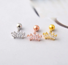 Load image into Gallery viewer, 316L Stainless Surgical Steel Crown 2 3 5 Copper Leaf Cartilage Tragus Helix Ball Screw Back Small Dainty Stud Earrings Hypoallergenic 16G