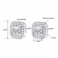 Load image into Gallery viewer, S925 Sterling Silver Filled Platinum Plated Square 1.90 ct CZ Diamond Silver Stud Earrings Bridal Collection