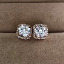 Load image into Gallery viewer, 18K GP Cushion Cut Bold CZ Bridal Stud Earrings