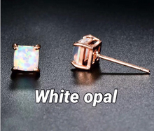 Load image into Gallery viewer, 18K Rose Gold Plated Square Opal Stud Earrings