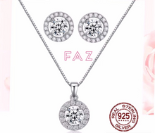 Load image into Gallery viewer, Solid S925 Sterling Silver Round CZ 2.0Ct Diamond Round Halo Stud Earrings Box Chain+ Matching Pendant Necklace Bridal Jewelry Set